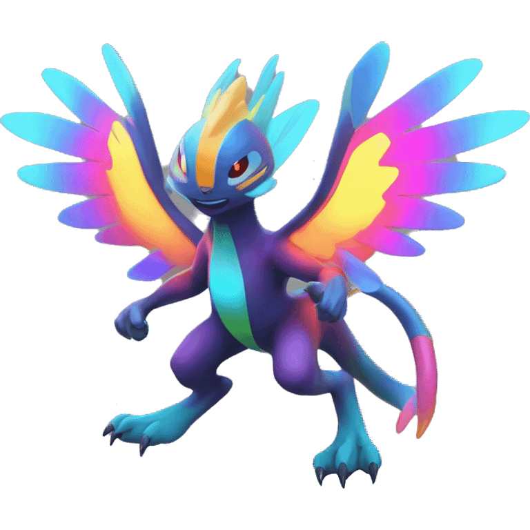 Colorful Neon Colors Vibrant Colors Flying Futuristic Fakémon-Pokémon-Creature Full Body emoji