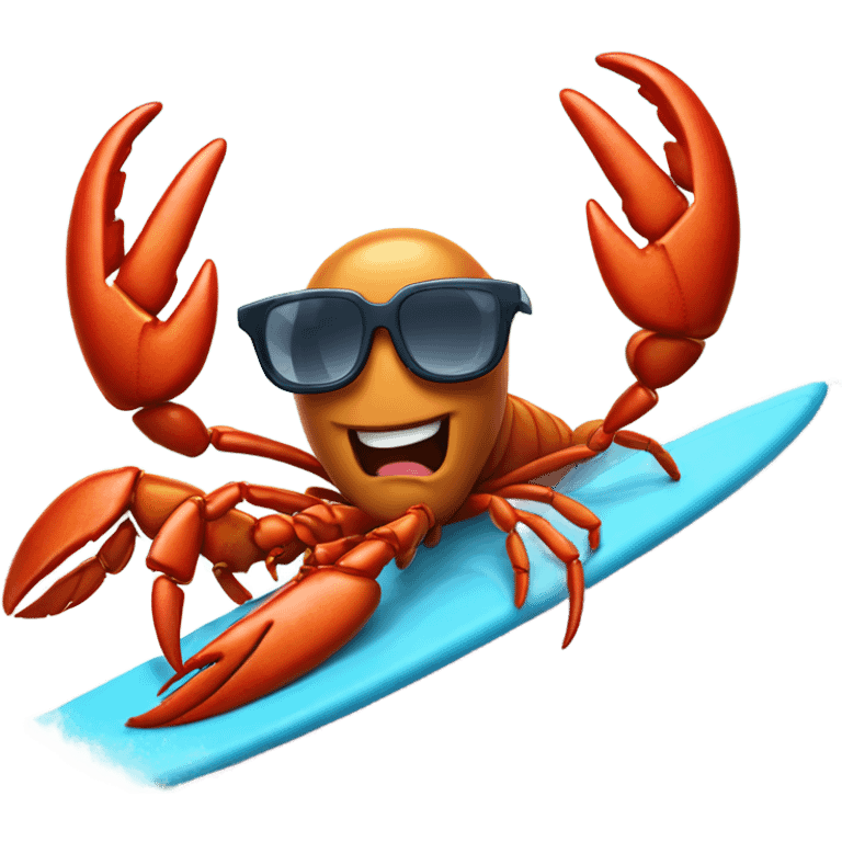 A lobster with glasses, reading fine literature as he is surfing on a surfboard, riding a huge tidal wave  emoji