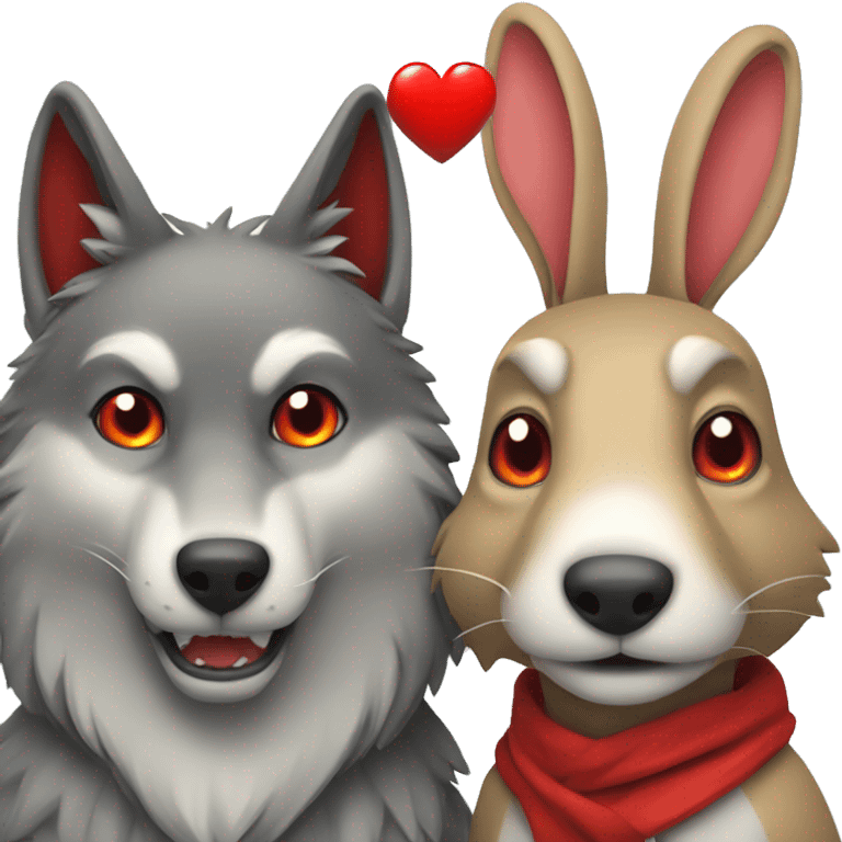 Wolf and rabbit with red heart between them  emoji