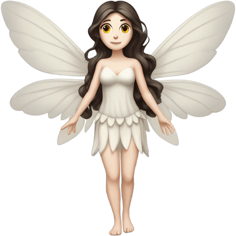 Pale skin, half clothed, brunette fairy woman with wings full body emoji