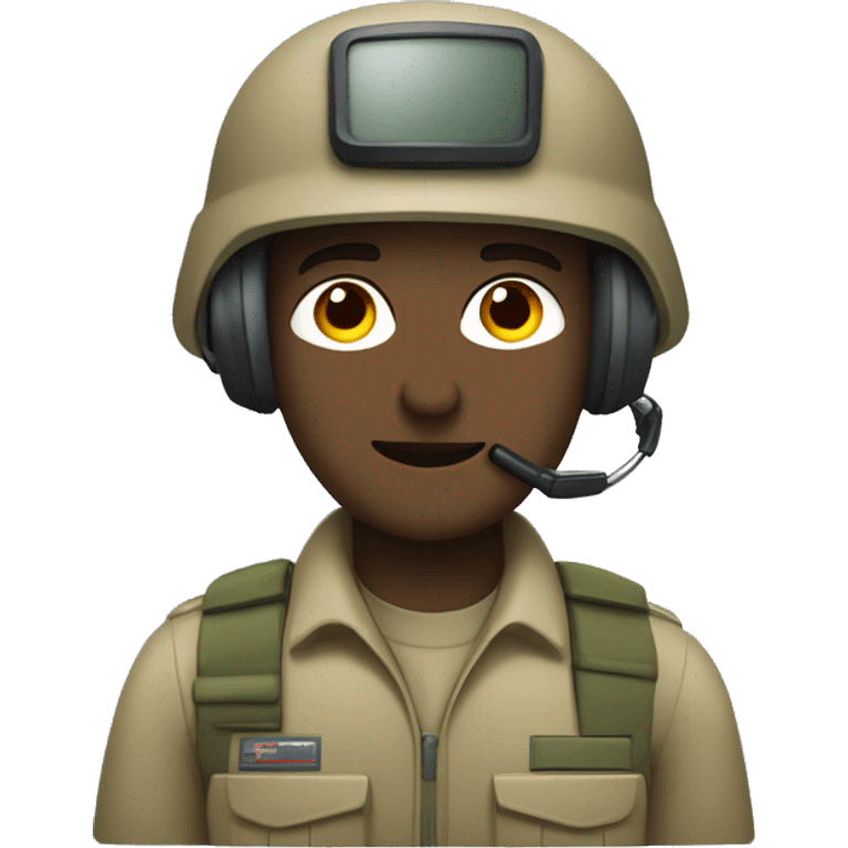 operator dressed in khaki color with a milatary helmet, without glasses, ready to respond to alerts, preferably male emoji