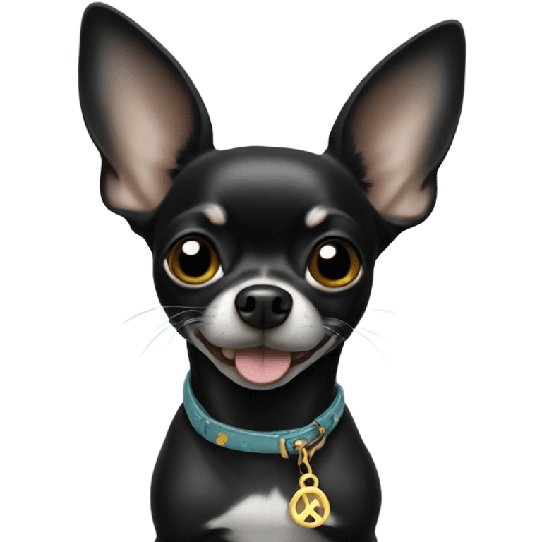 Black Chihuahua giving peace sign emoji