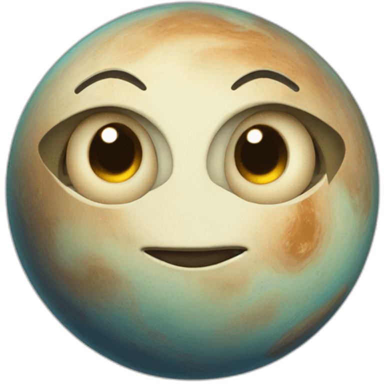 planet Venus with a cartoon young face with big courageous eyes emoji