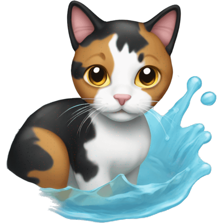 calico cat in water emoji