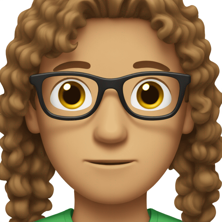 male brown hair, green eyes brown glasses wavy hair emoji