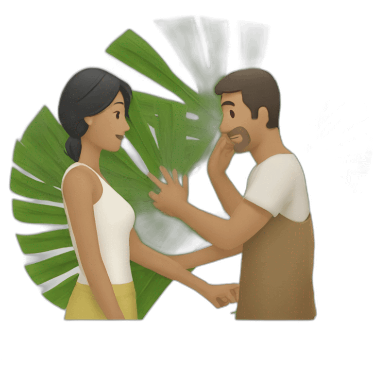 woman fanning a man with palm leaves emoji