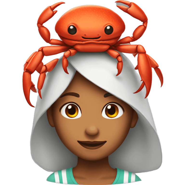 girl wearing a crab hat emoji