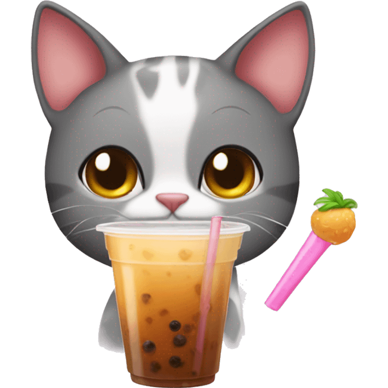 Cat drinking bubble tea emoji