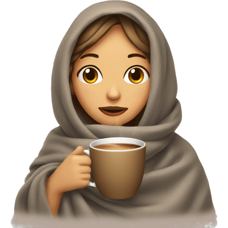 girl inside a blanket sipping coffee eyes closed emoji