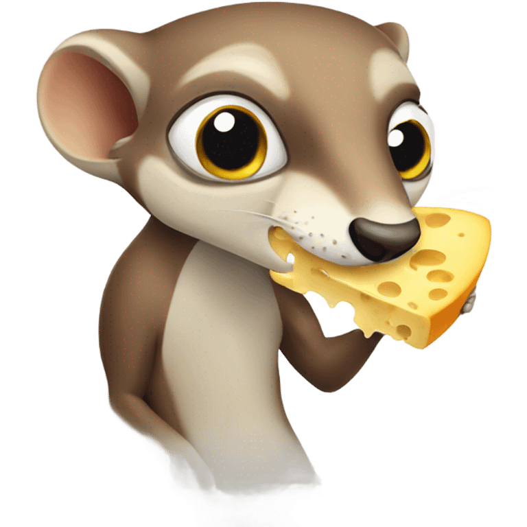 Scary Weasel with wide eyes eating cheese emoji