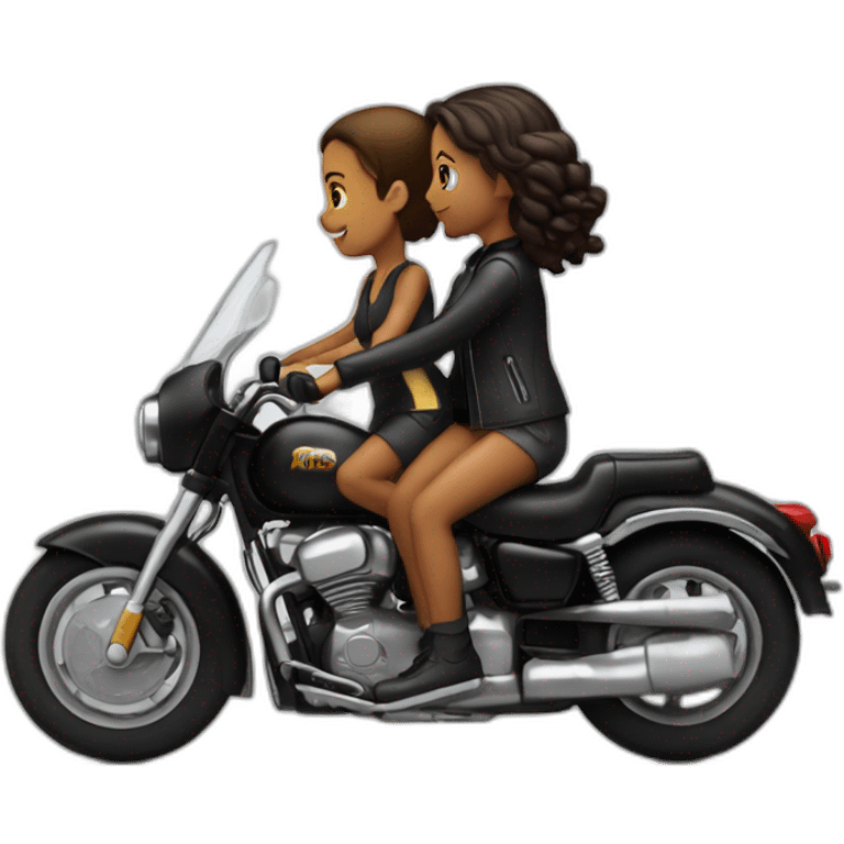 Garçon + fille à l'arrière sur une moto duccati noire emoji