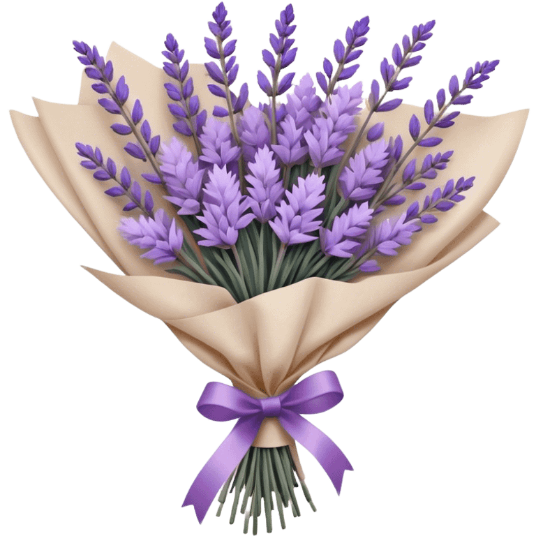 A delicate hand-tied lavender bouquet, featuring wisps of pale lilac and deep amethyst sprigs, is wrapped in parchment paper secured with a dusty plum ribbon. The gentle contrast of fresh and dried stems creates a soft, ethereal look, while the faint scent of lavender lingers like a nostalgic embrace from a bygone era.
 emoji