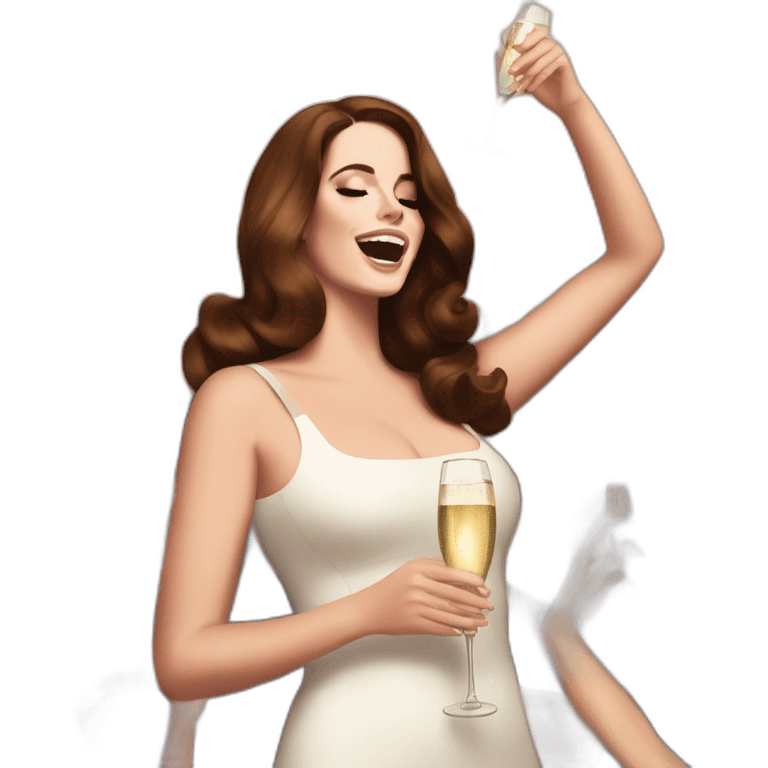 Lana del Rey cheering up with champagne over head emoji