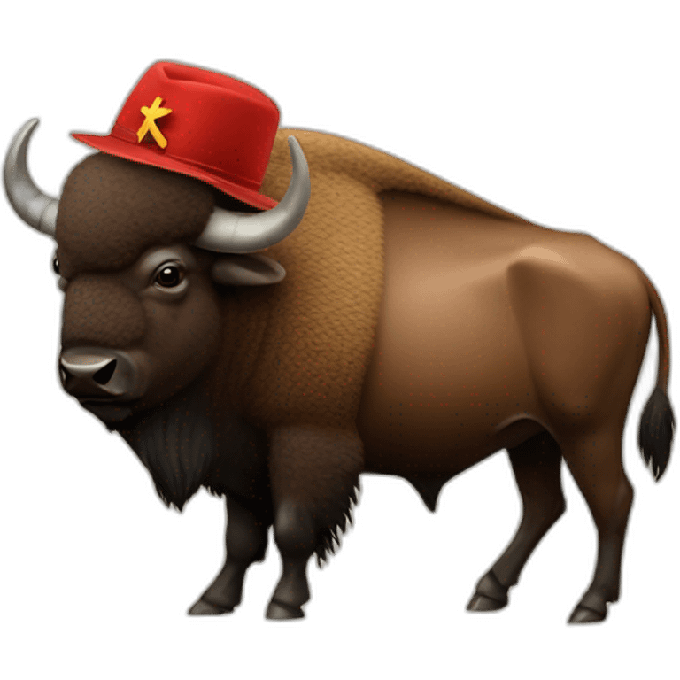 bison wearing a hat with a hammer and sickle emoji