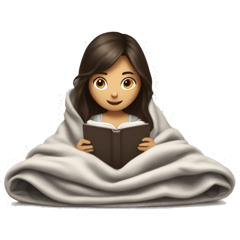 Brunette girl reading kindle under a blanket emoji