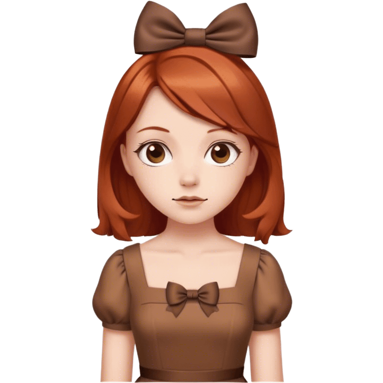 girl with reddish blunt hair and with and 2 bows brown dress emoji