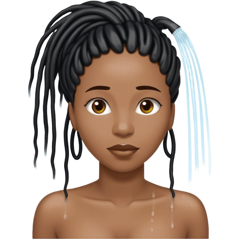 Black Woman with black locs shower  emoji