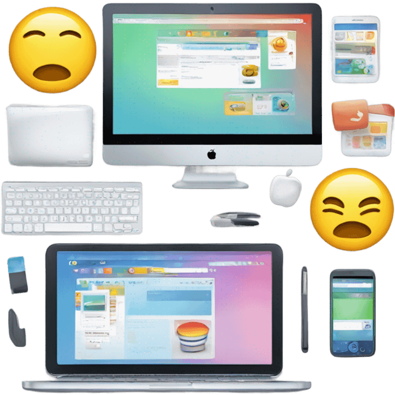 A bright, clean illustration showcasing a modern tech environment for web design and e-commerce solutions. emoji