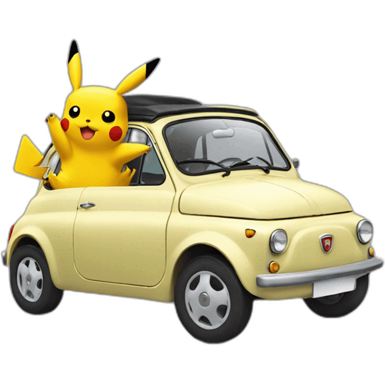 Pikachu driving a fiat 500 emoji