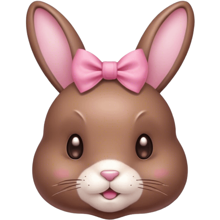 Kawaii brown Easter bunny with pink bow emoji