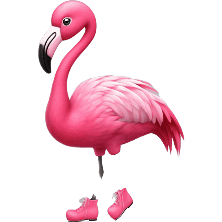 pink flamingo wearing tap dance shoes emoji