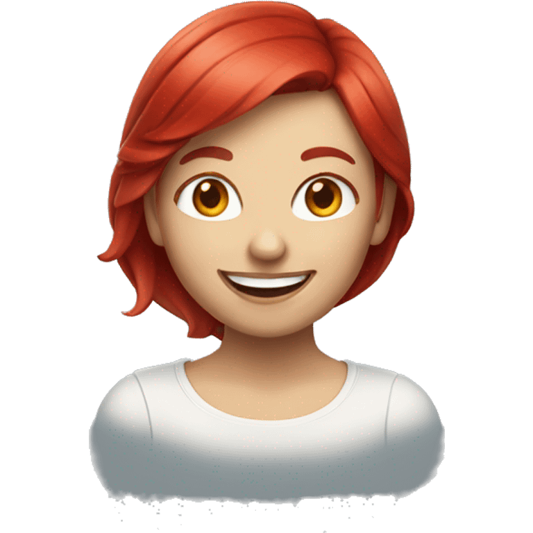 Girl with cherry red hair smiling emoji