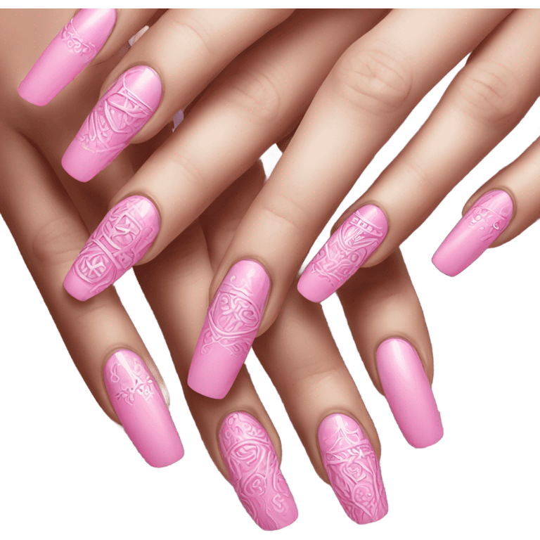 Long pink nails with design  emoji