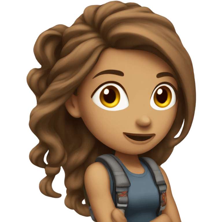 Beautiful tattooed woman long brown hair rock climbing emoji