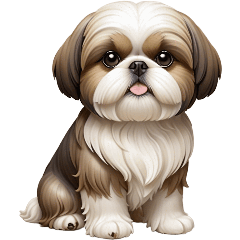 Cinematic Noble Shih Tzu Portrait Emoji, Poised and elegant, with a luxurious, flowing fur in refined muted tones, delicate features and wise, gentle eyes, simplified yet meticulously detailed, glowing with a soft, regal radiance, high shine, exuding quiet dignity and timeless charm, soft glowing outline, capturing the essence of a noble Shih Tzu that epitomizes refined poise! emoji