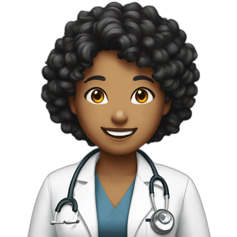 Doctor Girl with freckles and curly black hair upto her back laughing emoji