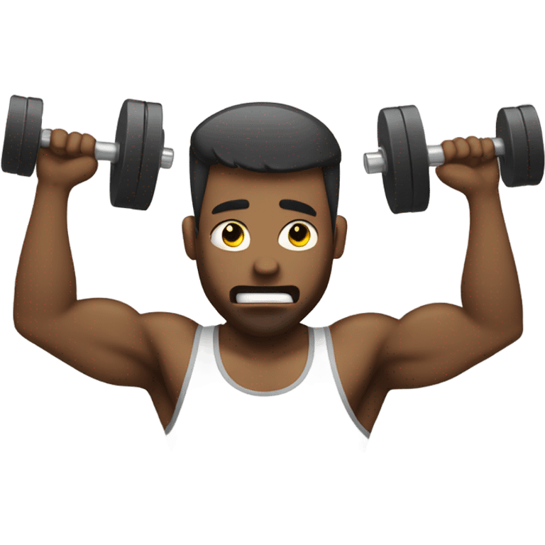 Man with dumbells tears emoji