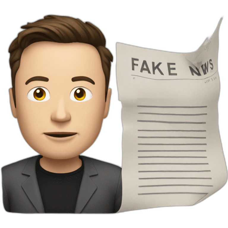 Elon Musk showing an paper with the word fake news emoji