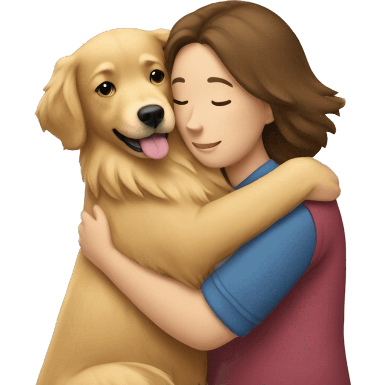 Brunette hugging adult golden retriever  emoji