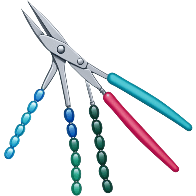 Beading icon, intricate beaded jewelry or decorative item in progress, visible beads, thread, and needle, tools like pliers and scissors, minimalistic style, clean lines, transparent background. emoji