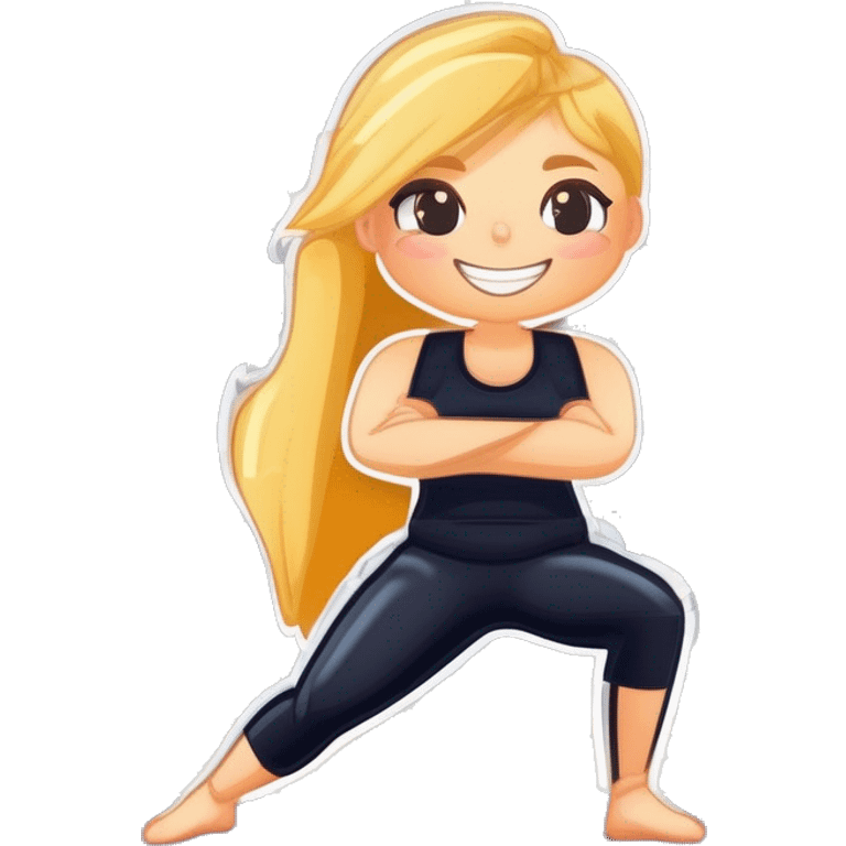 Pilates girl with blond hairs on a sport mat emoji