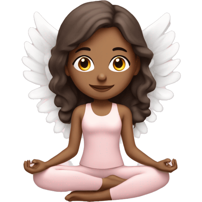 angelic brunette yoga girl in light pink yoga outfit emoji