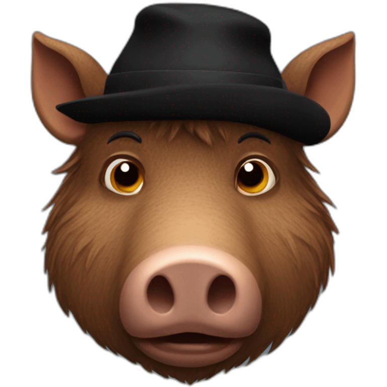 fullface emotionless big brown boar with black winter hat emoji