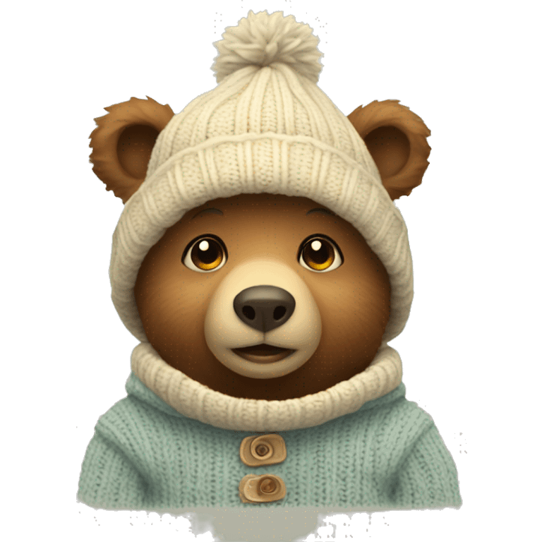 little bear with cozy sweater and a hat emoji