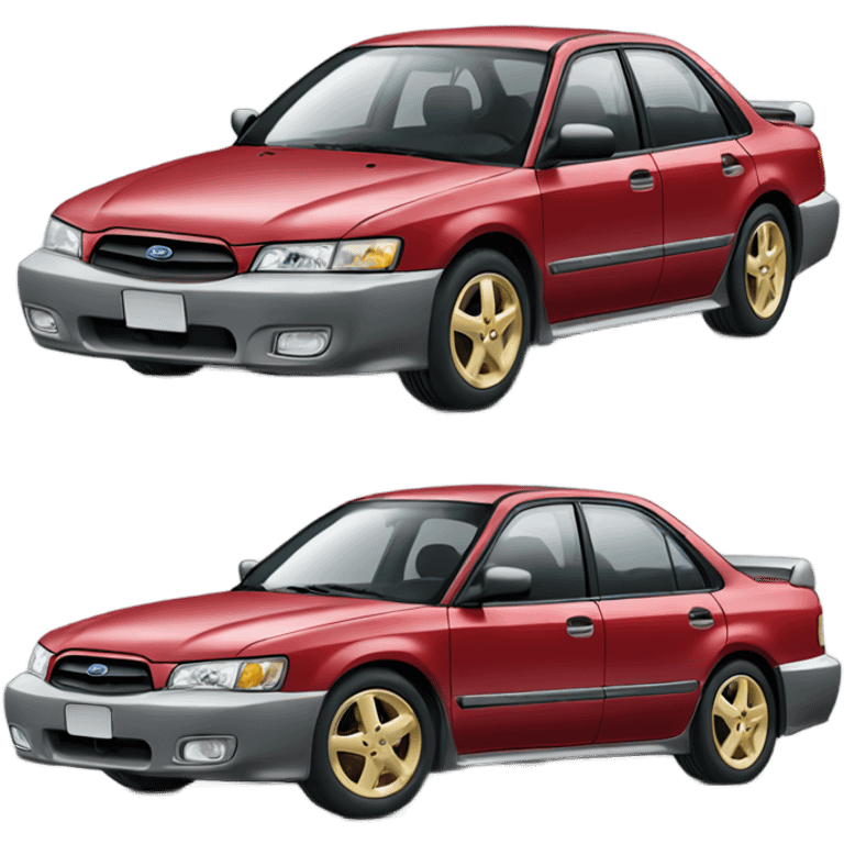 Red 1996 Subaru legacy sedan with gold wheels emoji