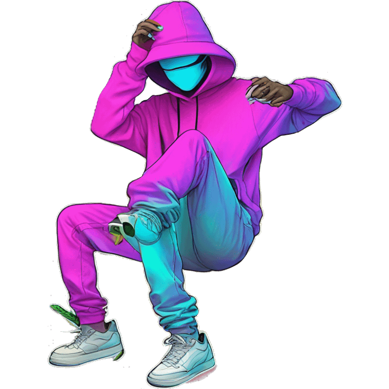 Multicoloured neon person smoking wearing hoodie dancing hip hop bucket hat tropical Skater fashion aesthetic baggy clothes graphic t shirt 420 emoji