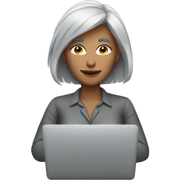 gray hair woman working on laptop emoji