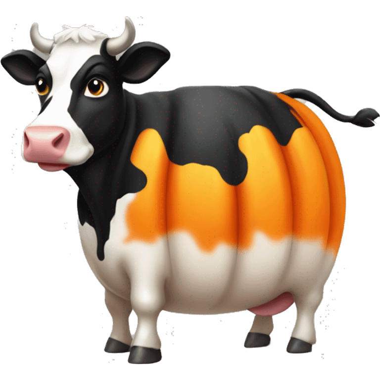 black and white cow in a pupkin emoji emoji