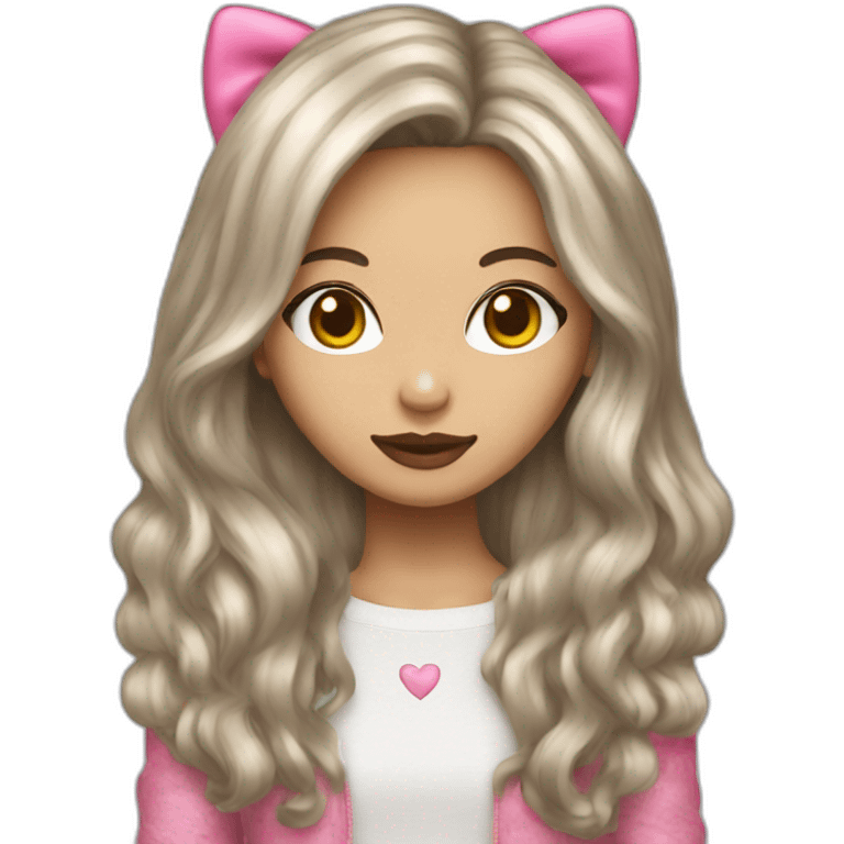 brunette with long hair disguised in hellokitty emoji