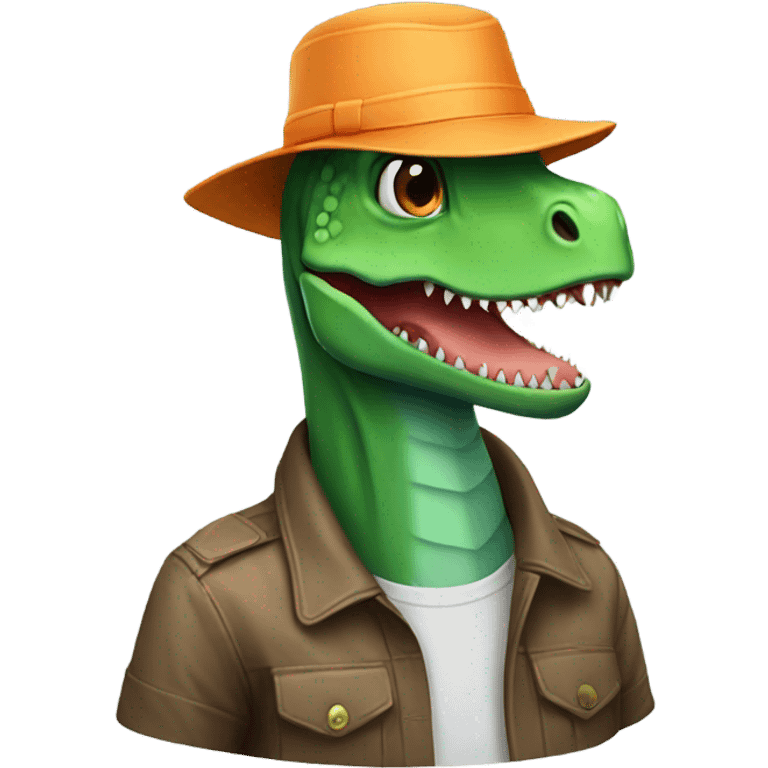 Dinosaur wearing a bucket hat emoji