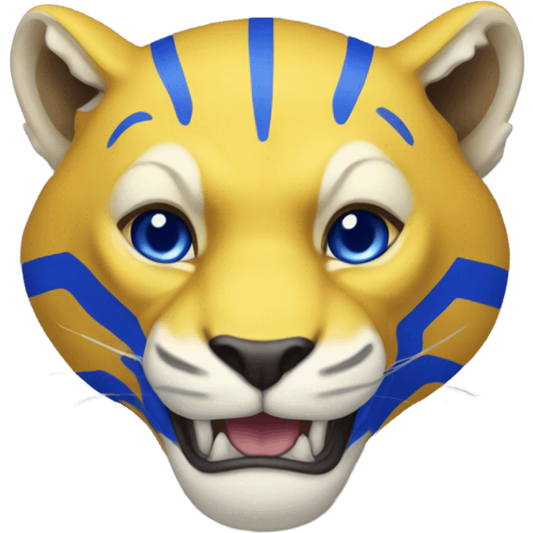 Bright yellow sabertooth with royal blue stripes emoji