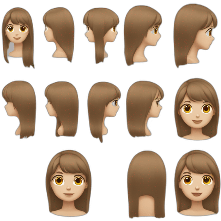 girl with brown straight long hair and bangs emoji