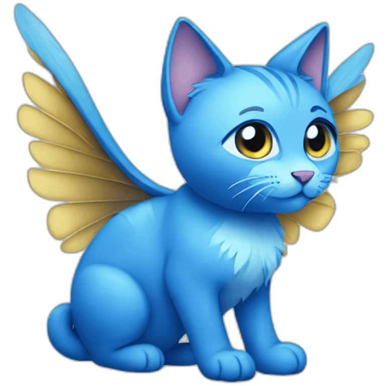 A shimmering blue cat with wings emoji