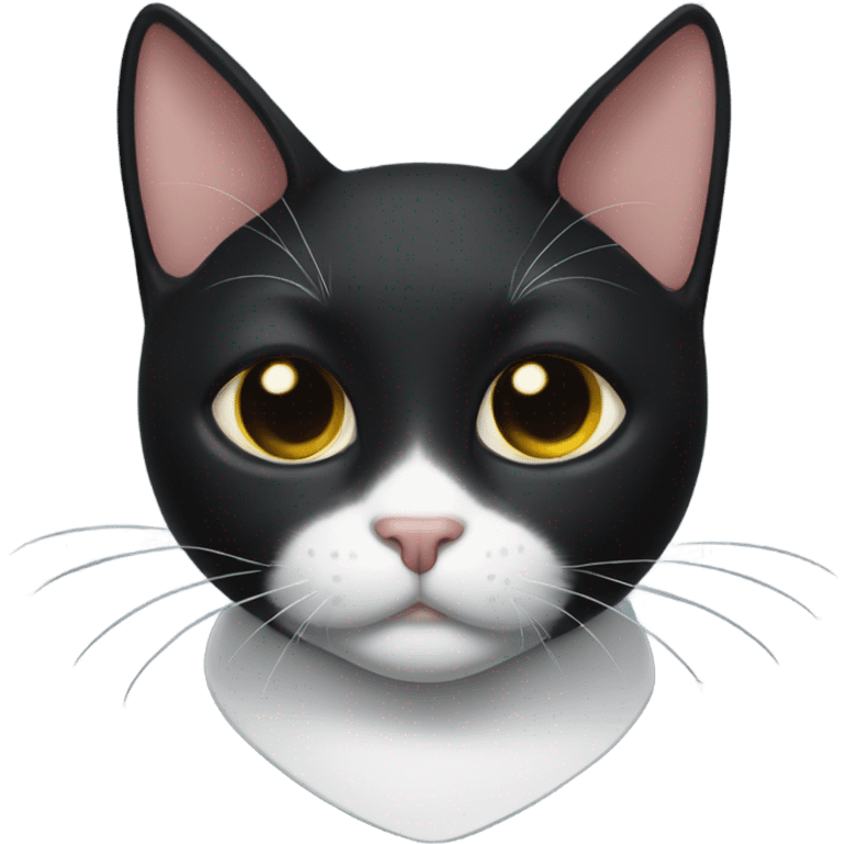 A black cat with a white spot on his chest, like an apron, and a white triangular nose emoji