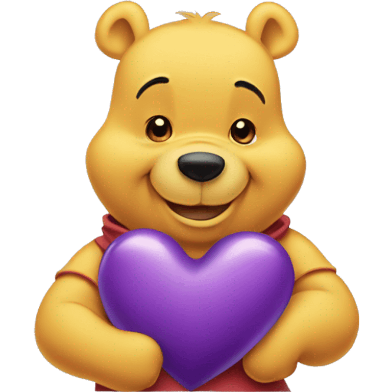 winnie the pooh holding a purple heart emoji