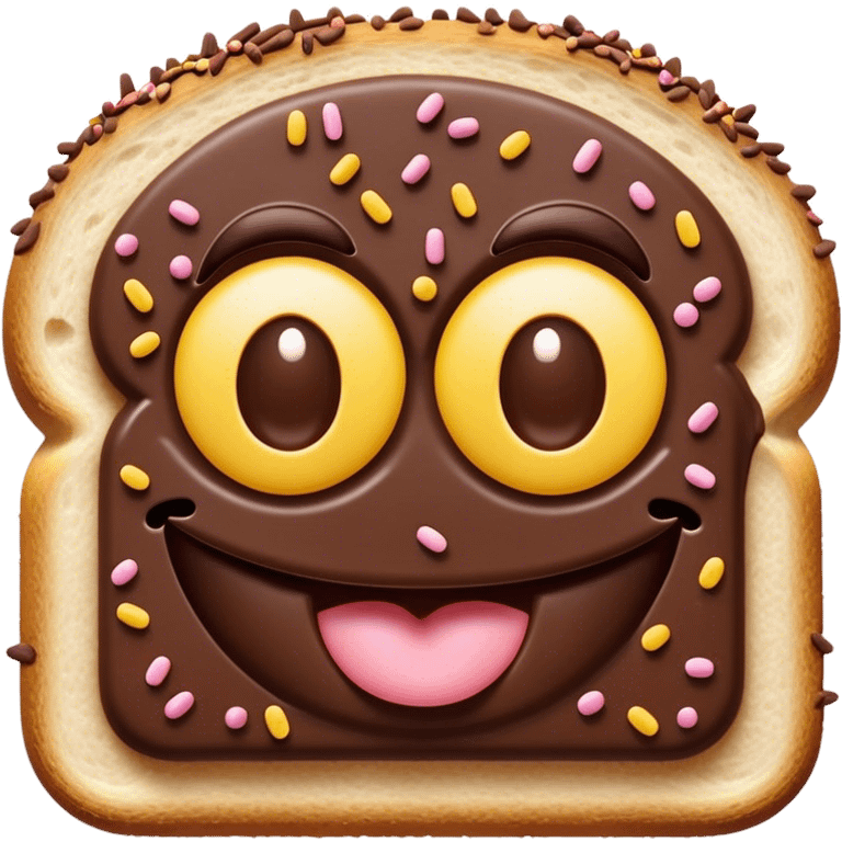 Cinematic Realistic Hagelslag Treat Emoji, depicted as crunchy chocolate sprinkles on buttered bread rendered with vivid textures and playful, inviting lighting. emoji